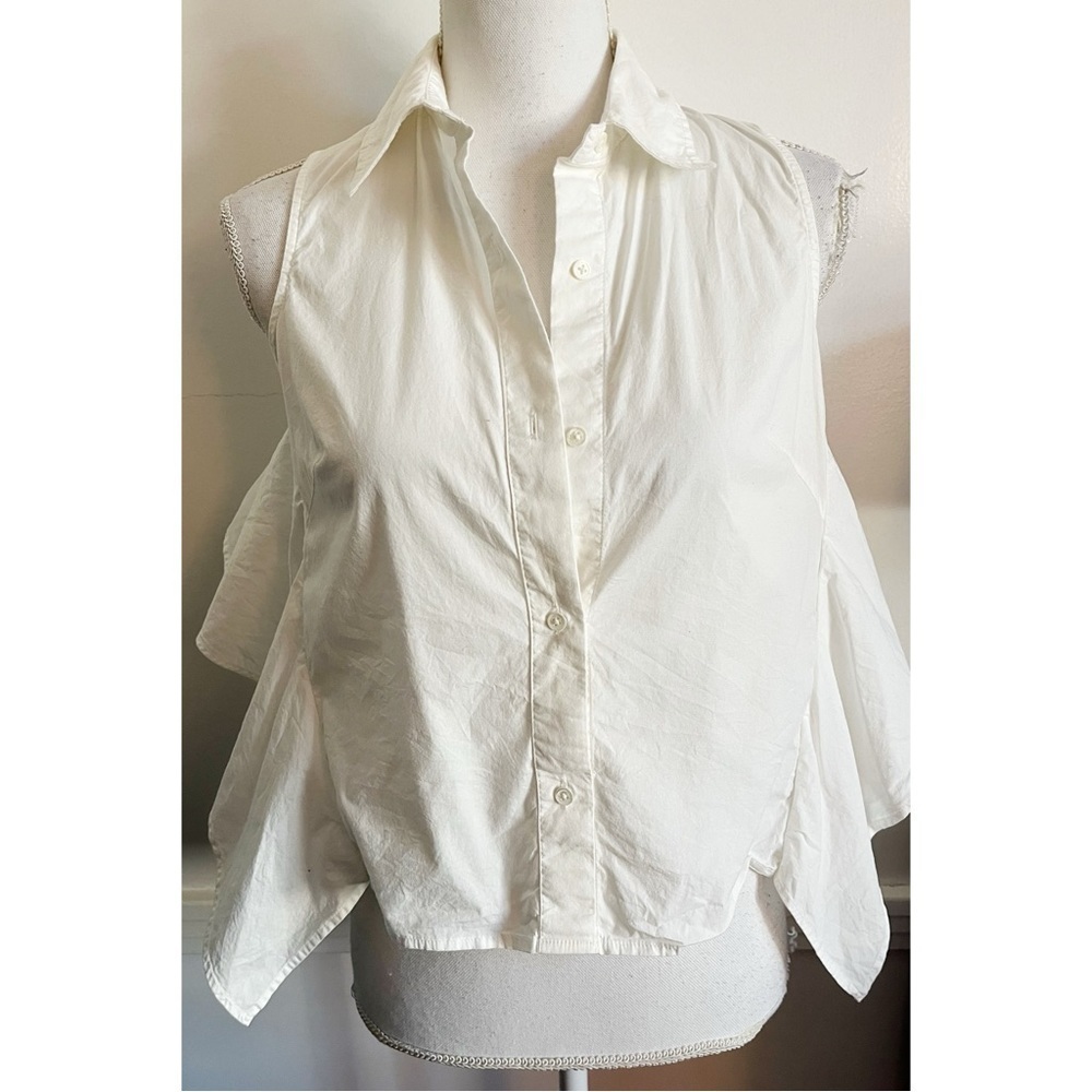 Peter Som White Ruffle Button Front Tank Top - image 7